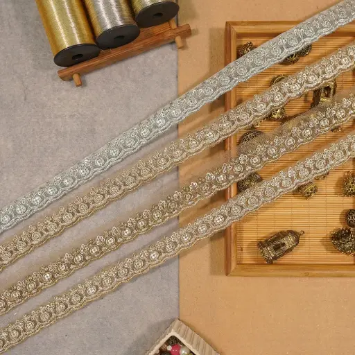 Fancy Metallic Yarn Sequence Lace