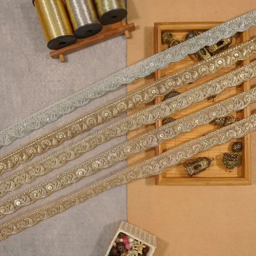 Fancy Metallic Yarn Sequence Lace