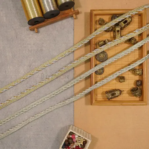 Metallic Yarn Pearl Twisted Cord Lace