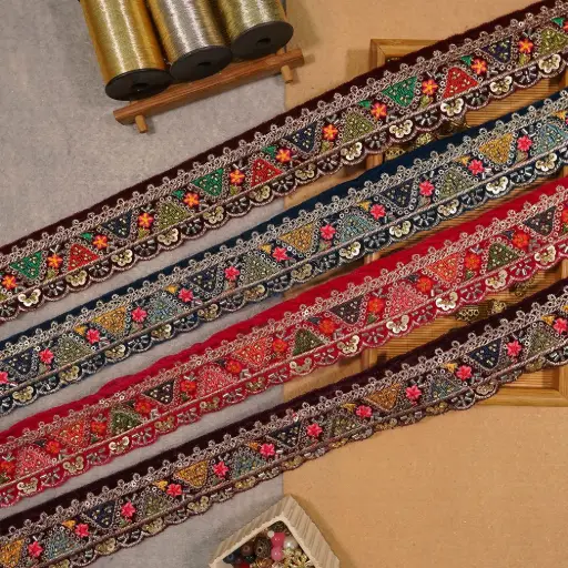 Glass Beads Sequence Lace In Velvet Fabric