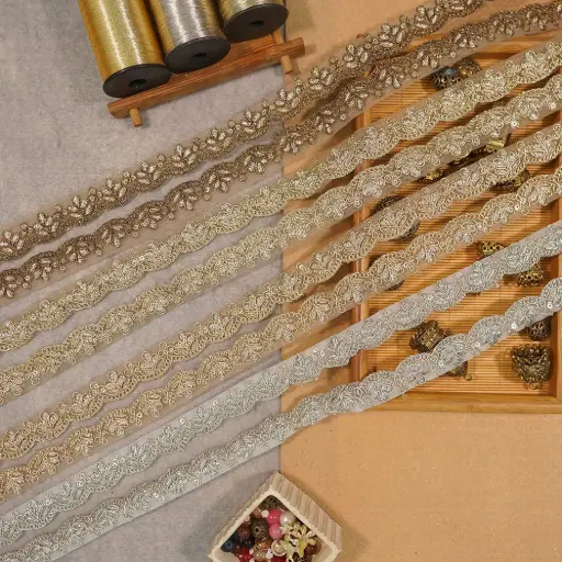 Fancy Metallic Yarn Sequence lace