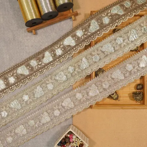 Fancy Metallic Yarn Sequence Lace