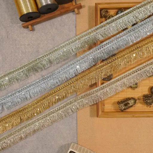 Metallic Yarn Sequence Hanging Lace