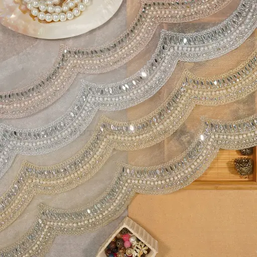 Metallic Yarn, Pearl, Stone, Mirror Lace