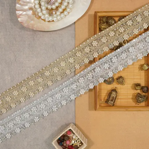 Metallic Yarn, Pearl, Stone, Fancy Lace