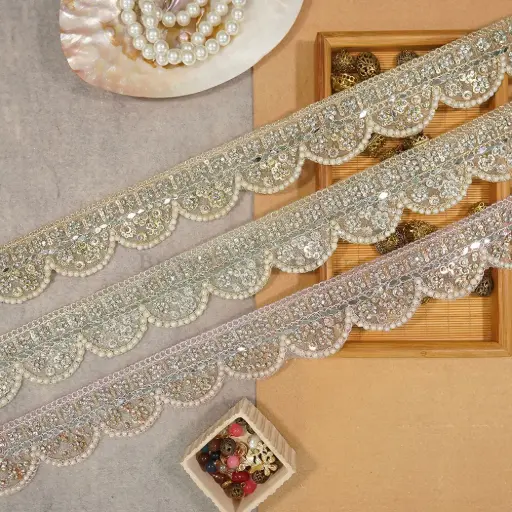 Metallic Yarn, Pearl, Stone, Mirror Lace