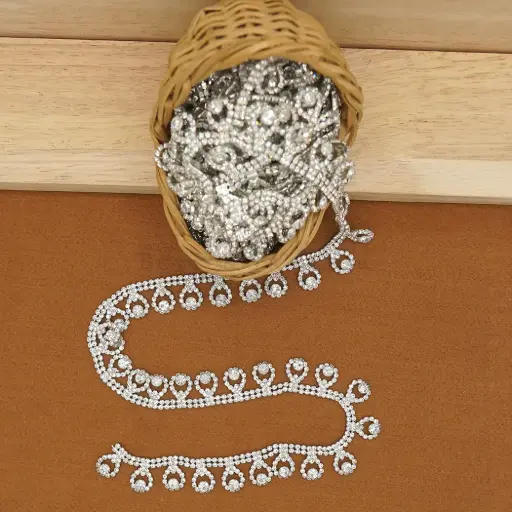 [MKB-286 CRYSTAL WHT] Crystals, Rhinestones, Fringe Trim, Teardrop Hanging Lace