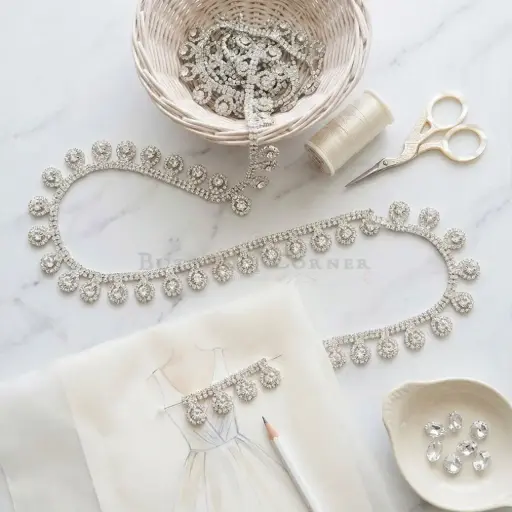 [MKB-286 CRYSTAL WHT] Crystals, Rhinestones, Fringe Trim, Teardrop Hanging Lace
