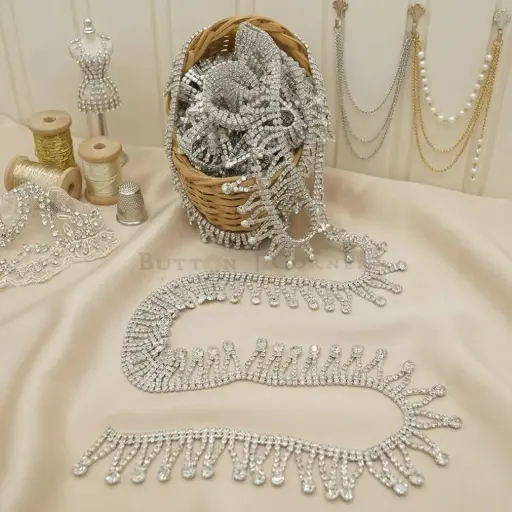 [MKB-287 CRYSTAL WHT] Crystals, Rhinestones, Fringe Trim, Hanging Lace