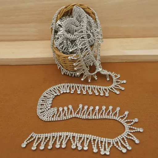 [MKB-287 CRYSTAL WHT] Crystals, Rhinestones, Fringe Trim, Hanging Lace