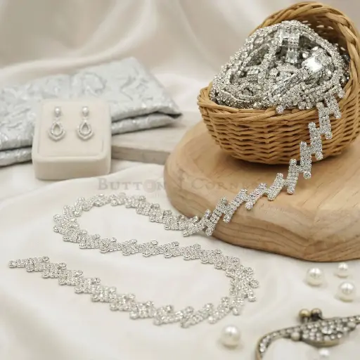 [MKB-289 CRYSTAL WHT] Crystals Rhinestones Zigzag Design Chain