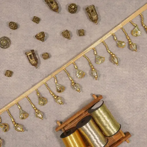 [GOTL812 GOLD] Modern Design Pearl, Gota Ball Hanging Lace