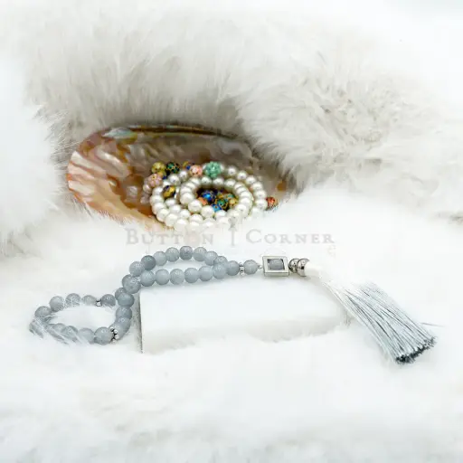 [MT27] 8mm Grey Stone Prayer Tasbih In Tassel
