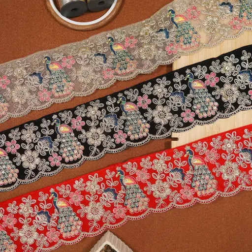 Metallic Yarn Sequence lace in Velvet Fabric