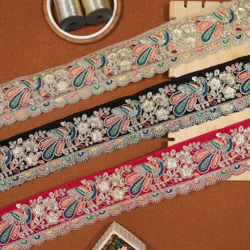 Metallic Yarn Sequence Lace in Velvet Fabric