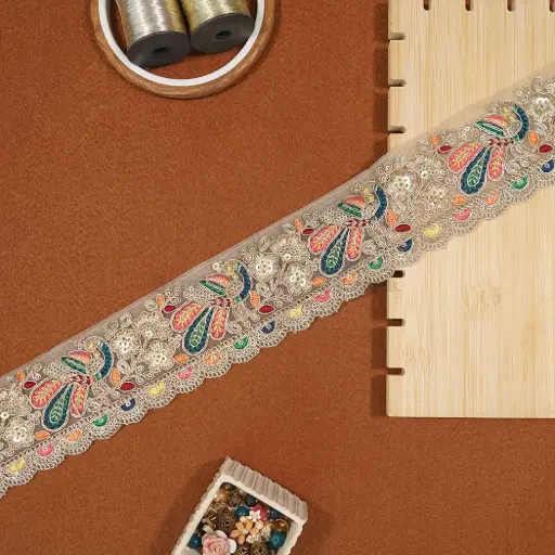 [FANL1737 SKIN] Fancy Metallic Yarn Sequence Lace