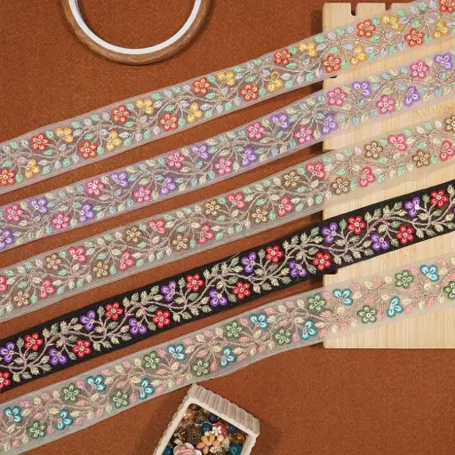 Metallic Yarn Embroidery Thread Sequence Lace