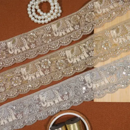 Fancy Metallic Yarn, Glass Beads, Sequence Lace 