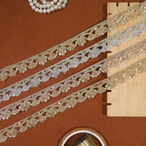 Fancy Metallic Yarn, Glass Beads, Sequence Lace