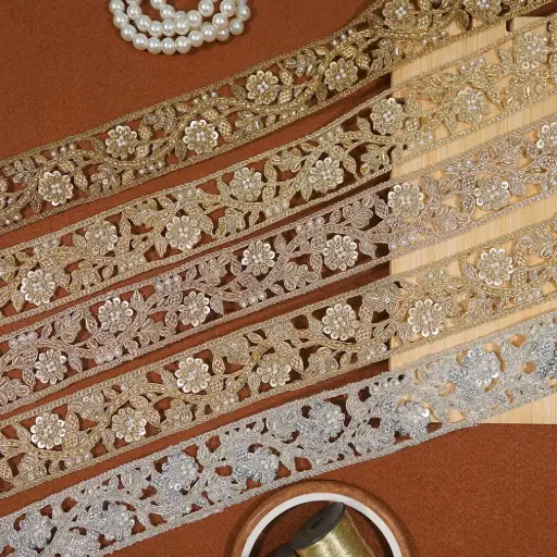 Fancy Metallic Yarn, Glass Beads, Sequence Lace