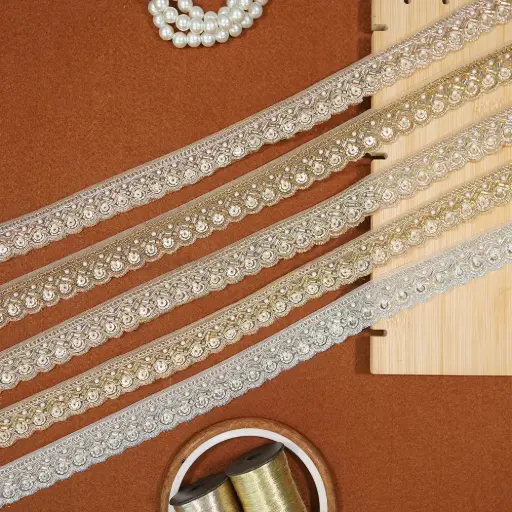 Fancy Metallic Yarn, Glass Beads, Sequence Lace