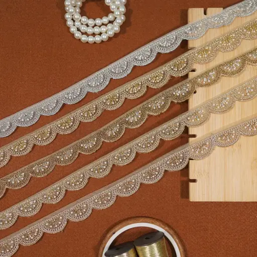 Fancy Metallic Yarn, Glass Beads, Sequence Lace