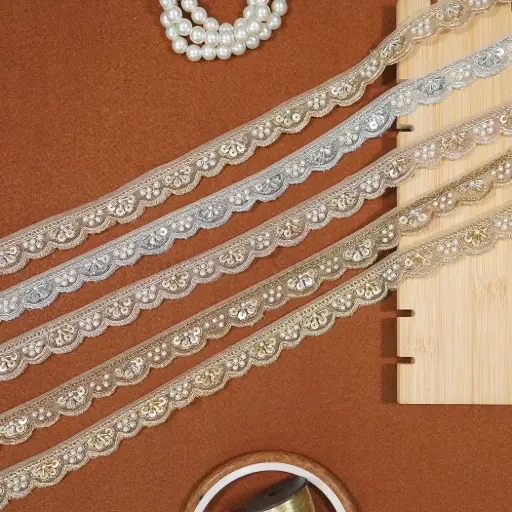 Fancy Metallic Yarn, Glass Beads, Sequence Lace