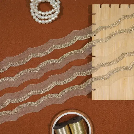 [FANL1750 GOLD] Fancy Metallic Yarn, Crystals Lace