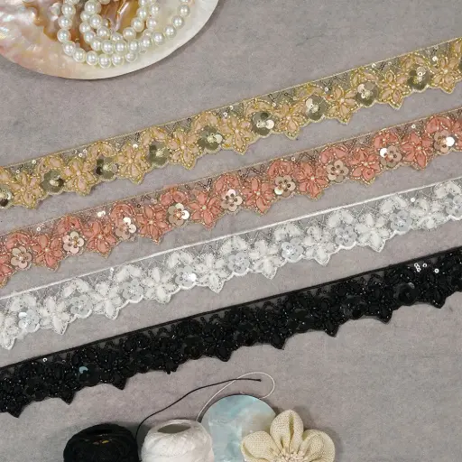 Glass Beads, Sequence Lace In Organza Fabric
