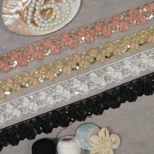 Glass Beads, Sequence Lace In Organza Fabric