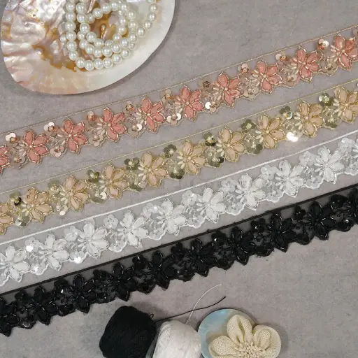 Glass Beads, Sequence Lace In Organza Fabric