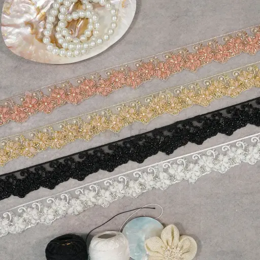 Glass Beads, Sequence Lace In Organza Fabric