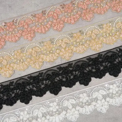 Glass Beads, Sequence Lace In Organza Fabric