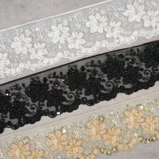 Glass Beads, Sequence Lace In Organza Fabric