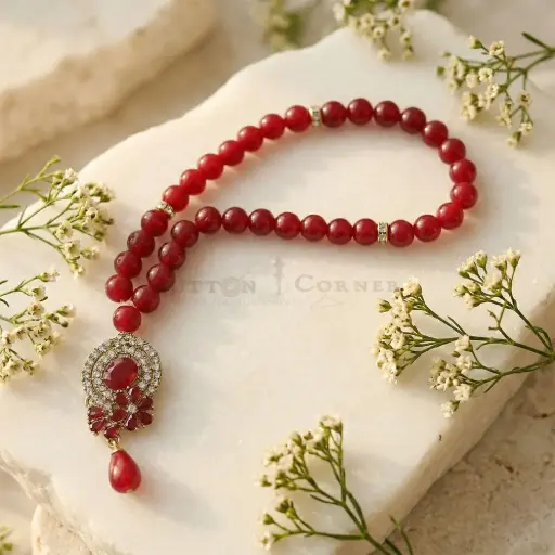 [MT59] 8mm Red Beads Elegant Tasbih For Muslim Prayer