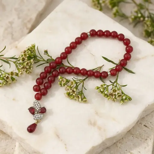 [MT61] 8mm Red Beads Elegant Tasbih For Muslim Prayer 
