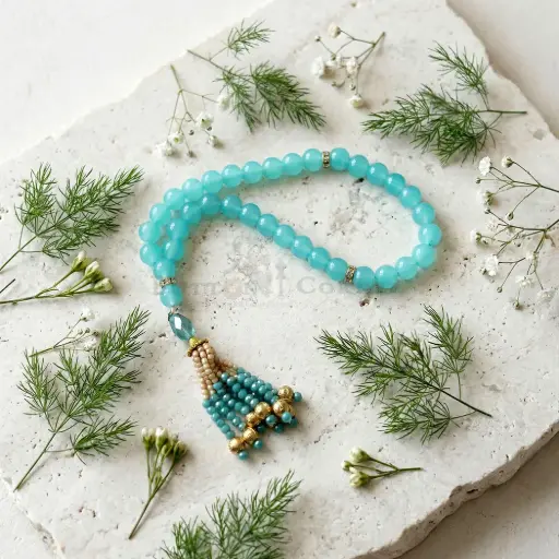 [MT68] 33 Aqua Beads Prayer Tasbih With Tassel