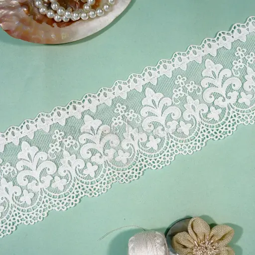 [AG-153 WHITE] One Side Border Shuttle Net Lace