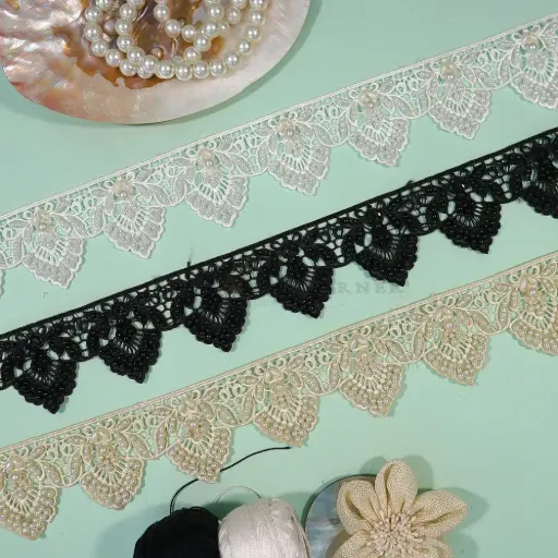 Shuttle Organza Cutwork Lace With Pearl