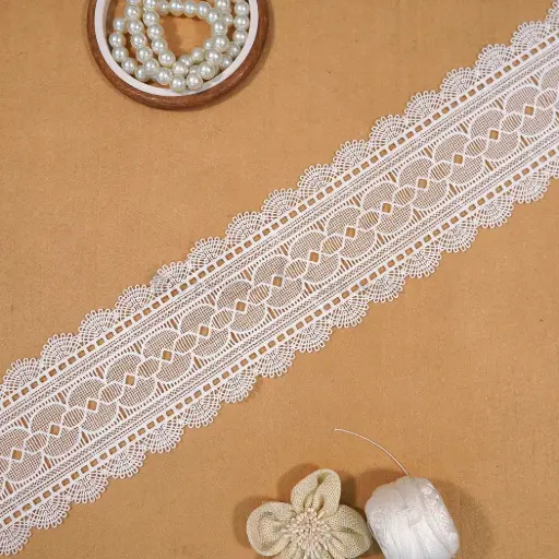 [85993-9 WHITE] Double Side Border Shuttle Lace