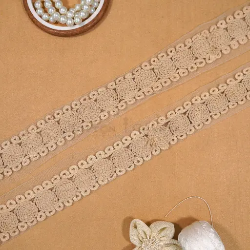 [NL227 BEIGE] Cord Embroidered Net Lace