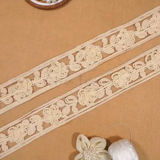 [NL231 BEIGE] Cord Embroidered Net lace