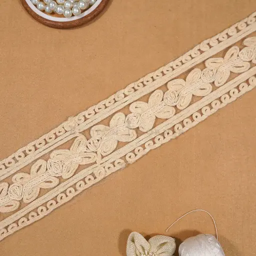 [NL234 BEIGE] Cord Embroidered Net lace
