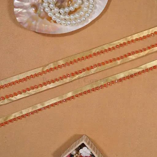 Gold Ribbon Glass Beads, Crystals, Hanging Lace