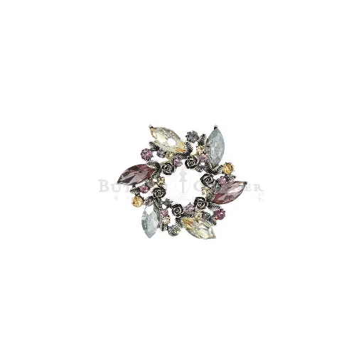 [10607] Elegant Flower Brooch In Multicoloured Crystals