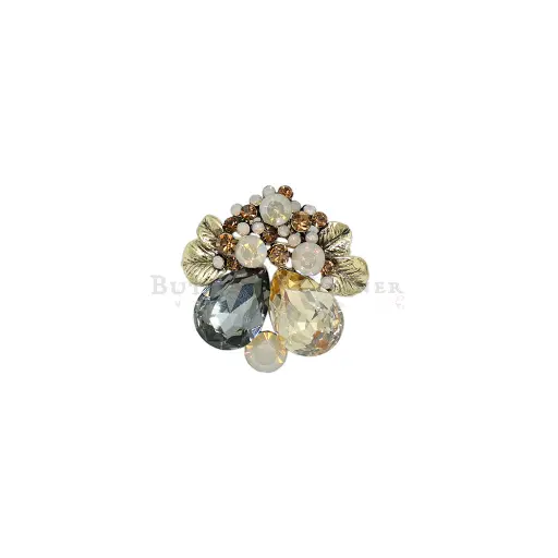 [4471] Vintage Floral Brooch Decorated With Crystals 