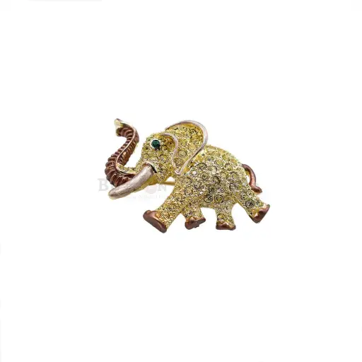 [10905] Gold-Plated Crystal Elephant Brooch 