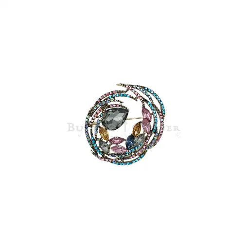 [9694] Round Pave Style Brooch With Multicoloured Rhinestones