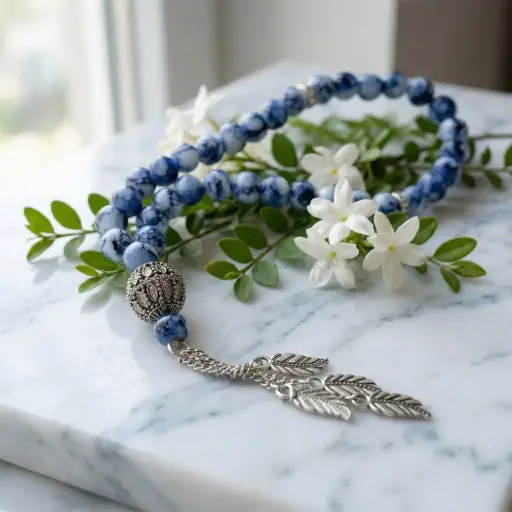 [MT77] 8mm Ocean Marble Beads Islamic Prayer Beads