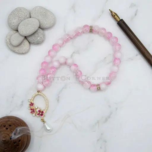 [MT81] 8mm Pink Snow Beads Cute Mini Prayer Tasbih